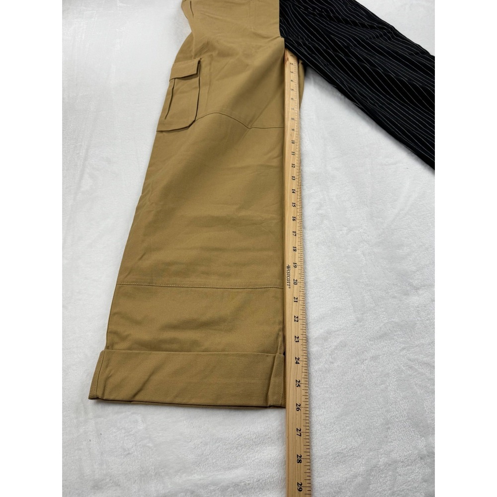 NWT Choosy‎ Two-Tone Pinstripe Cargo Pants Women's 2 Tan Black Pull-On Wide-Leg - Picture 11 of 12